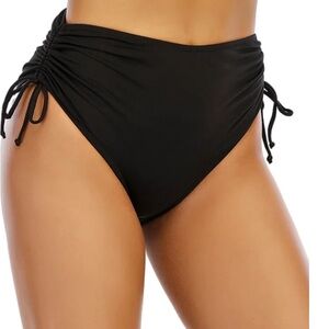 NWOT Solid Shirred-Side Women’s High-Waist Bikini Bottoms, Black Medium